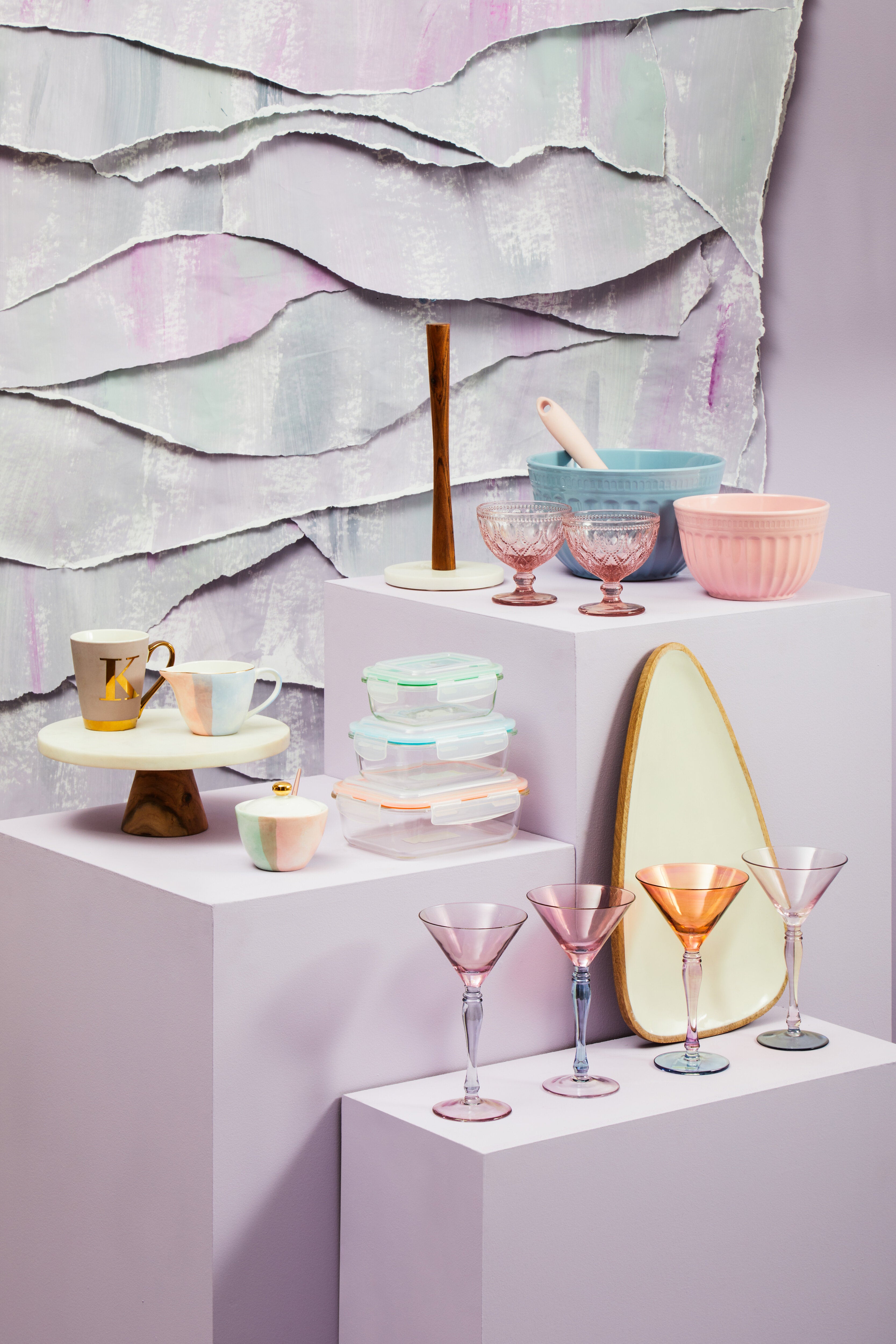 Burano White Marble & Acacia Wood Cake Stand